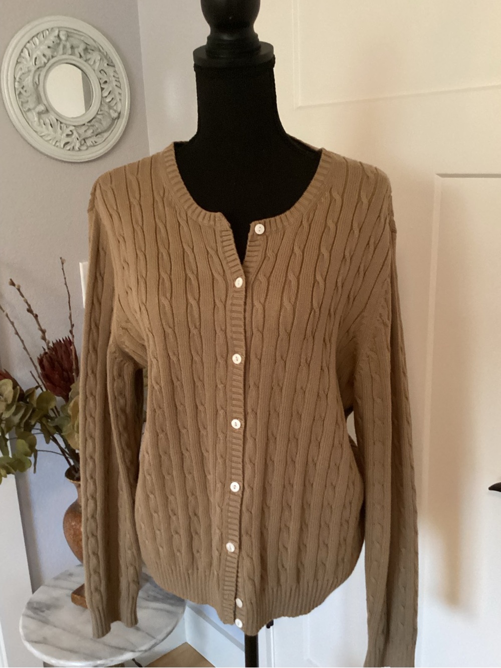 Eddie Bauer Tan Cable-Knit Button Cardigan